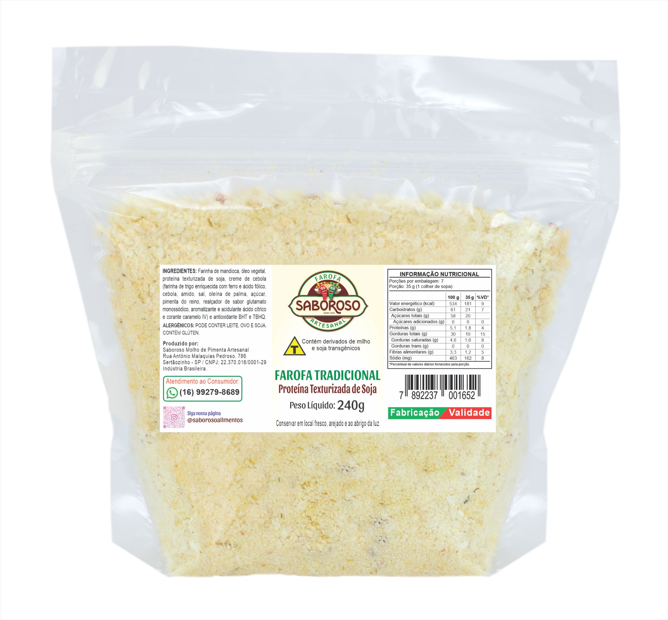 Farofa Tradicional com Proteína Texturixada de Soja 240g